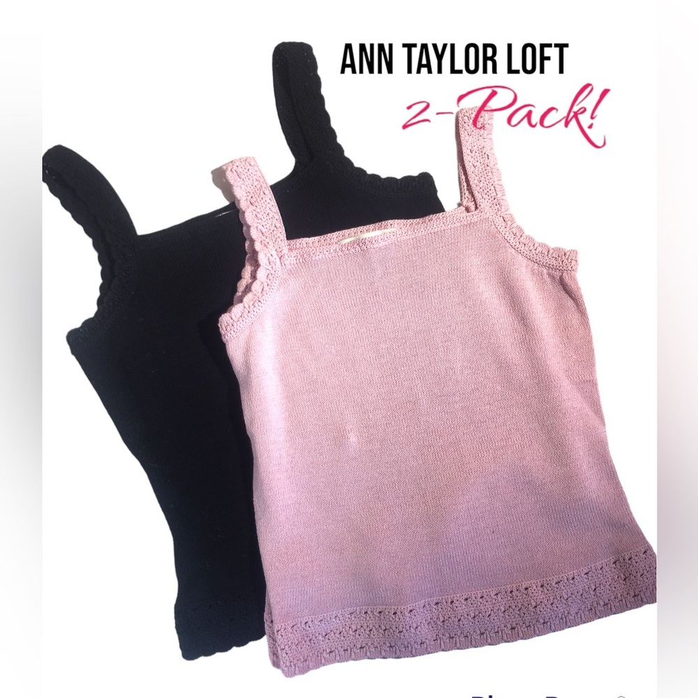 2-pack LOFT Crochet Lace Trim Tanks in Pink & Black Size S